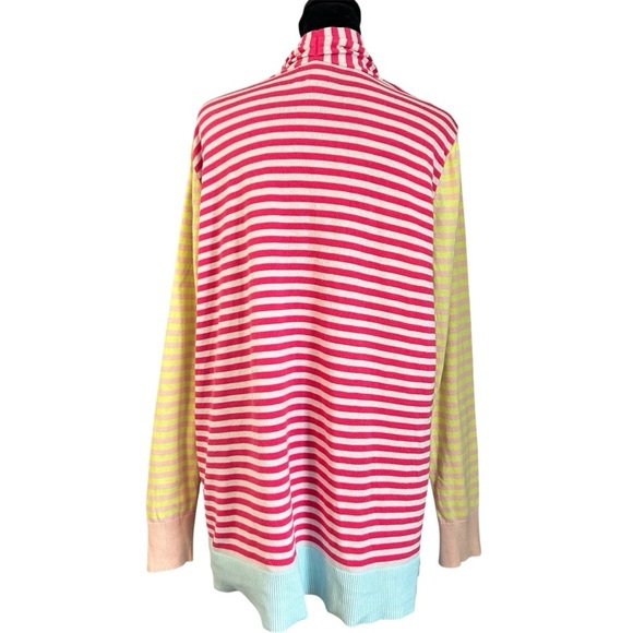 Lands’ End Striped Multi Color Open Front Long Cardigan With Pockets 100% Cotton - Picture 4 of 8